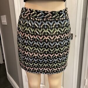 Milly Metallic Jacquard Mini Skirt Women’s Size 12 Geometric Chevron Pattern LP